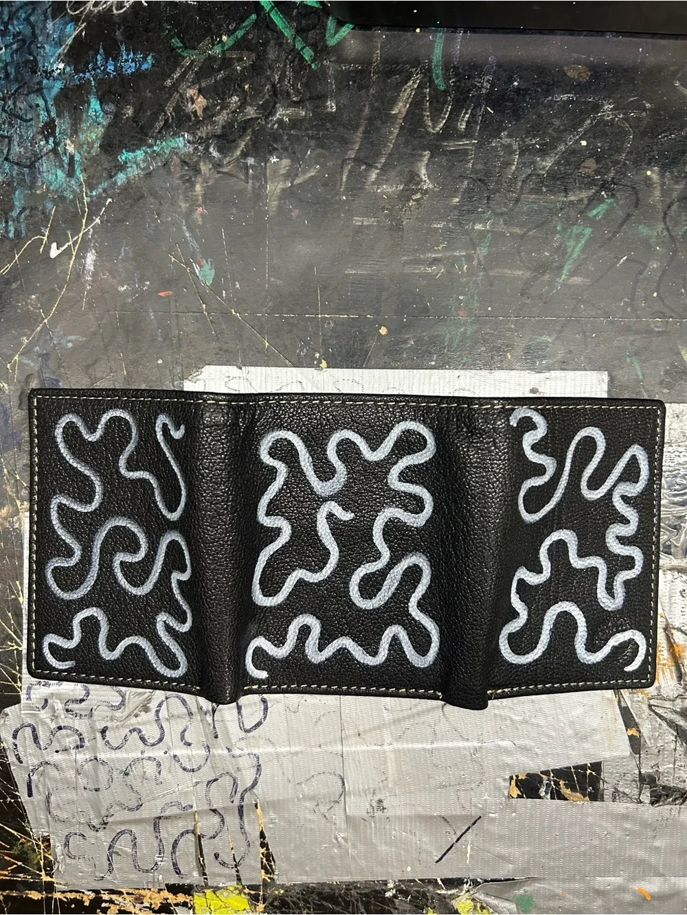 Timberland Black Wallet with White Abstract Stitching